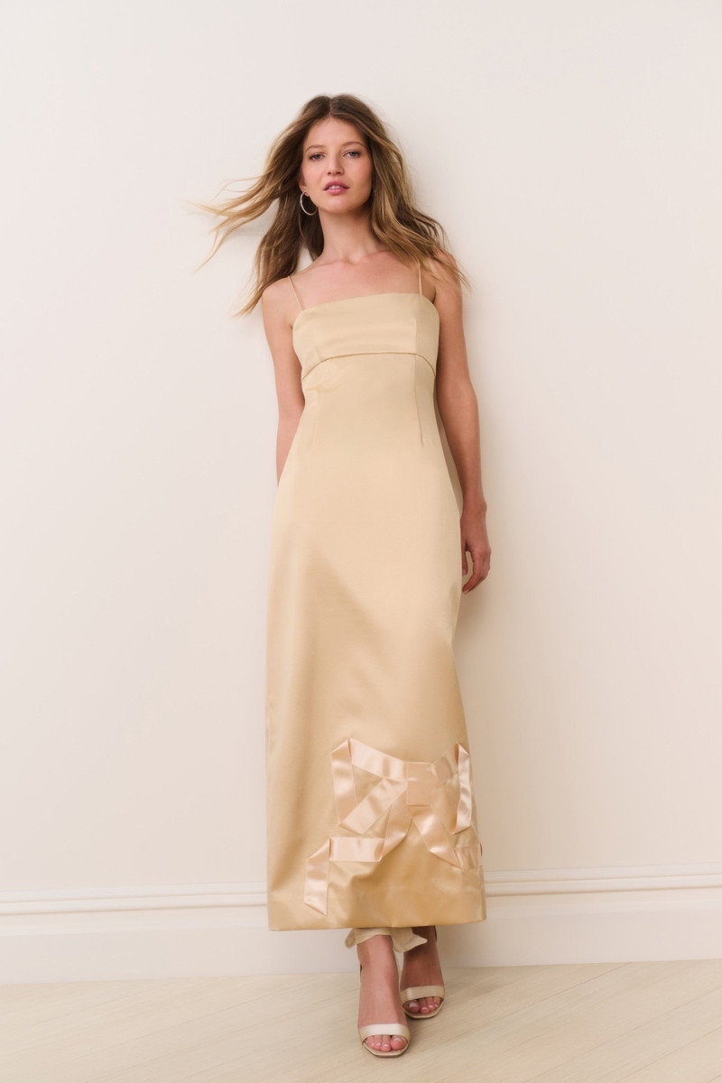 LoveShackFancy Calise Satin Bow Detail Midi Dress outlook