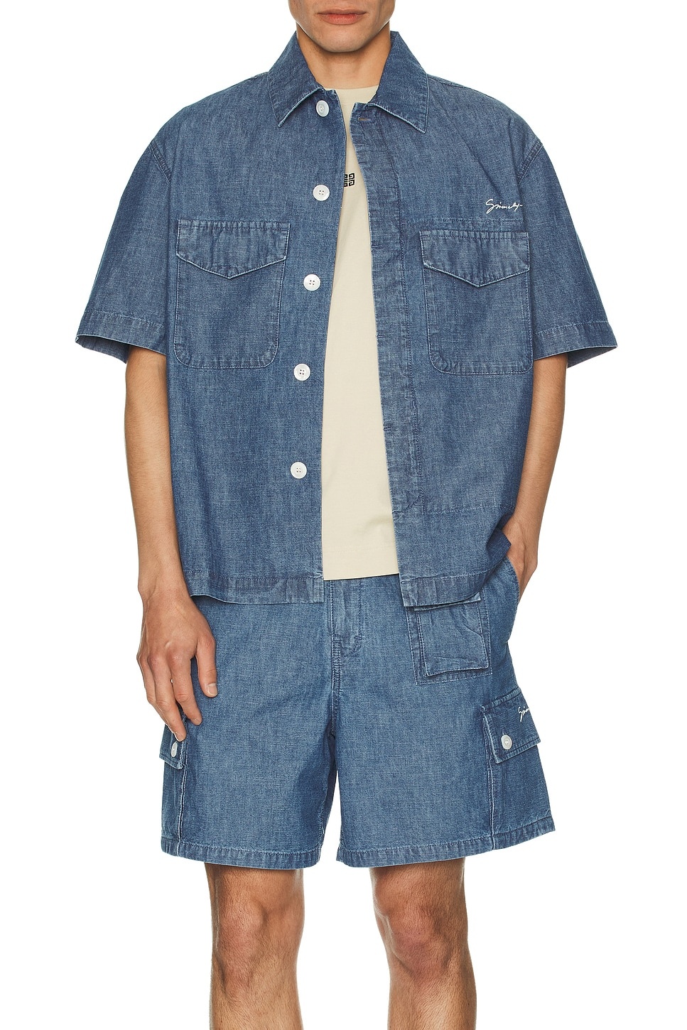 Short Sleeve Chambray Shirt - 4