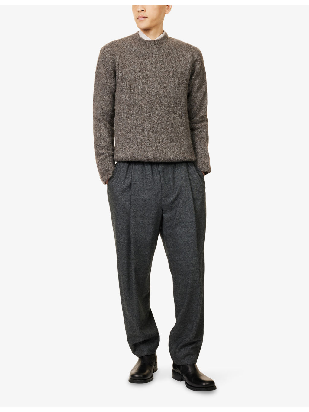 Crewneck Long-Sleeves Wool Blend Jumper - 2