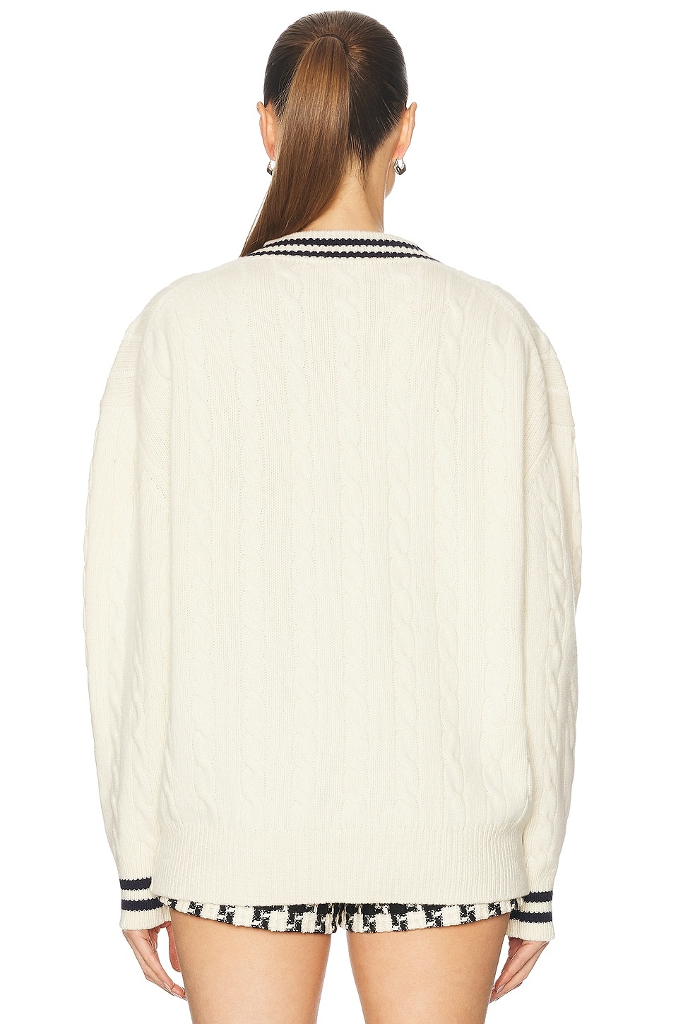 Slouchy Cricket V-Neck Cable Sweater - 3