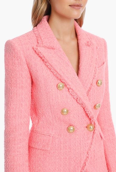 Pink tweed blazer and Balmain embroidered patch - 9