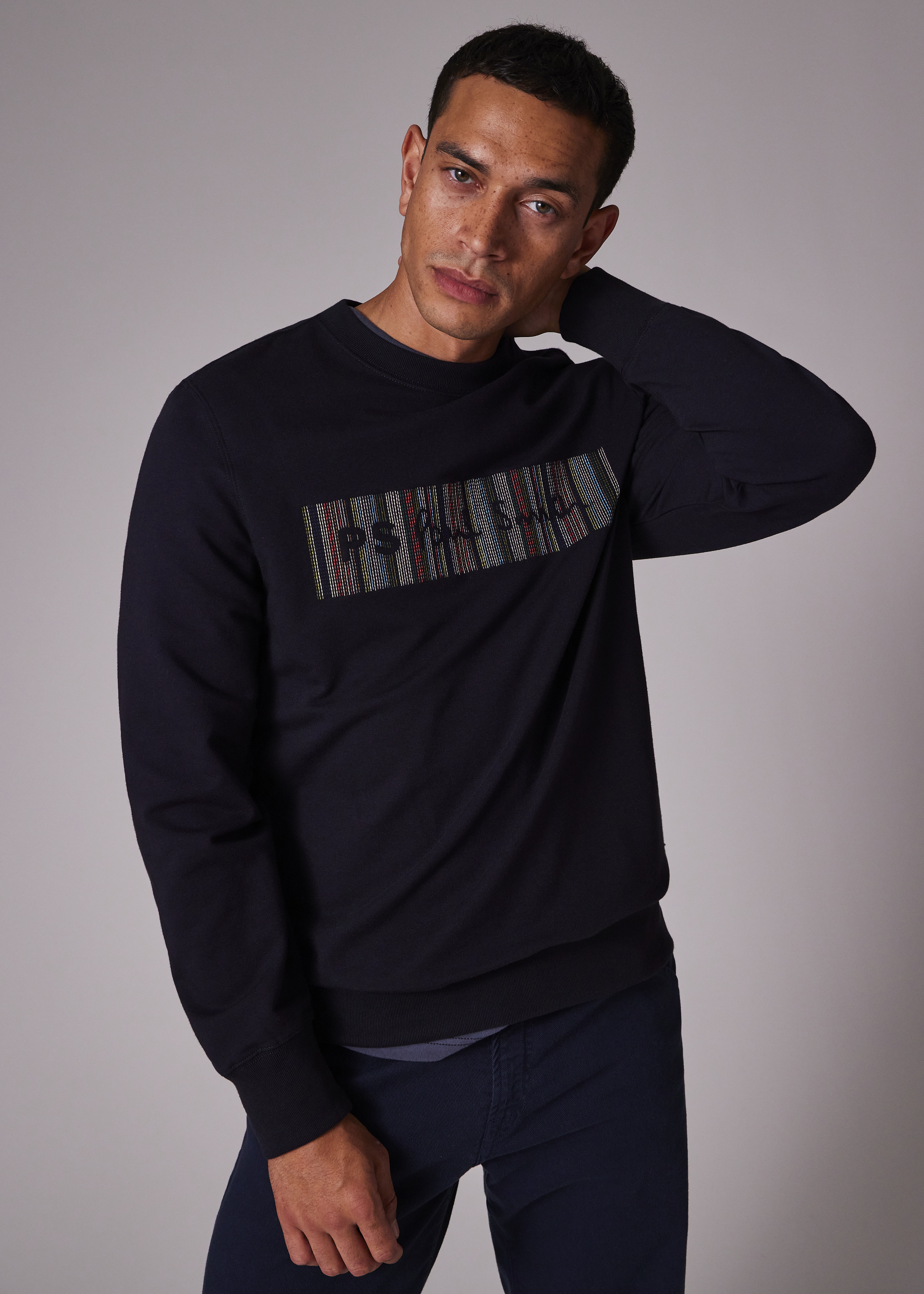 Navy Embroidery Logo Cotton-Blend Sweatshirt - 4