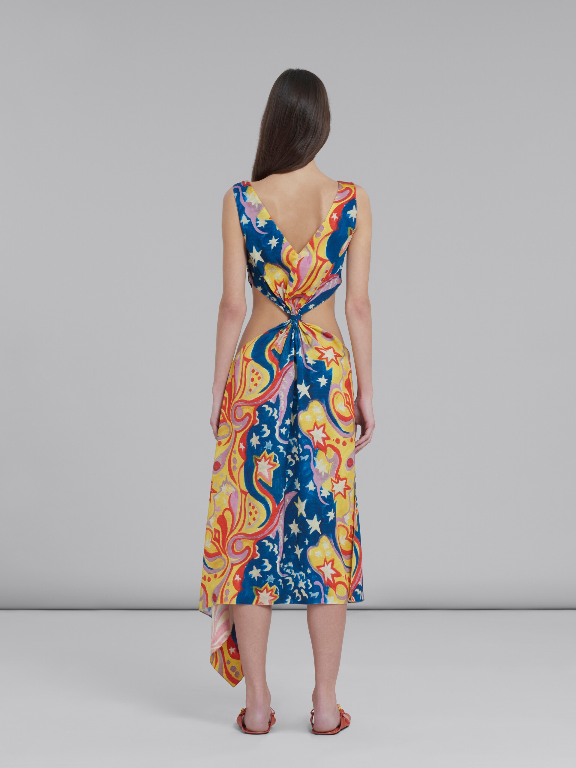 MARNI X NO VACANCY INN - MULTICOLOR SATIN CUT-OUT MIDI DRESS WITH GALACTIC PARADISE PRINT - 3