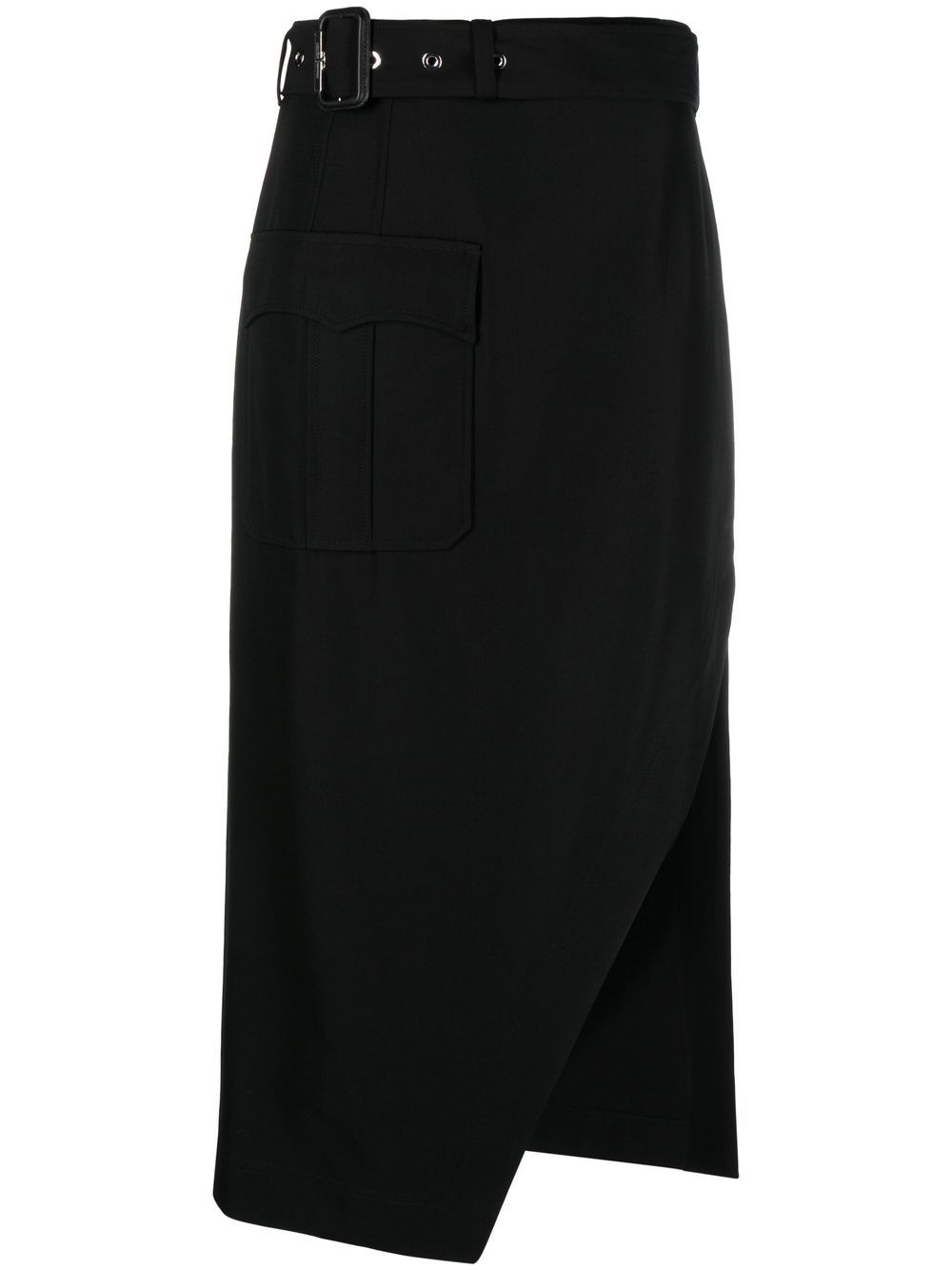 belted-waist mid-length skirt - 1