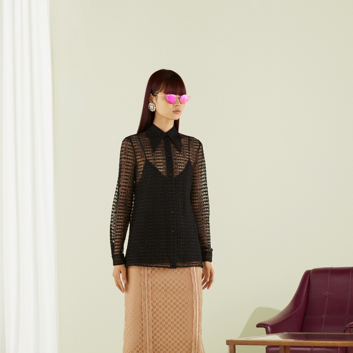 GG net skirt with lace trims - 6