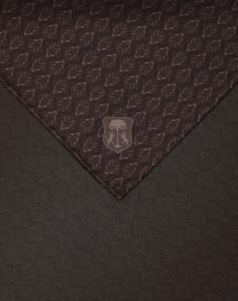 Dark brown pure silk pocket square with floral print 3