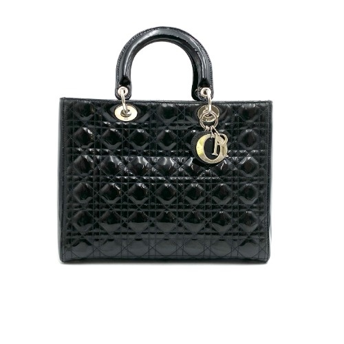 Christian - Christian Dior Black Patent Lady Bag Large - 1