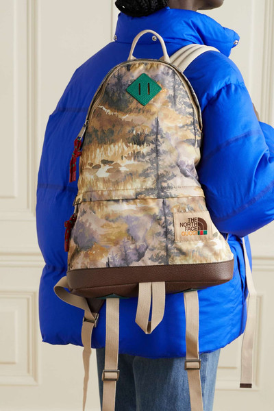 GUCCI + The North Face textured leather-trimmed printed shell backpack outlook