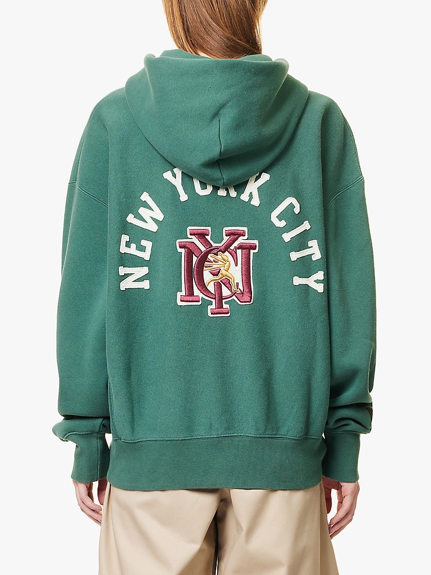 NYC-embroidered zipped cotton-blend jersey hoody - 4