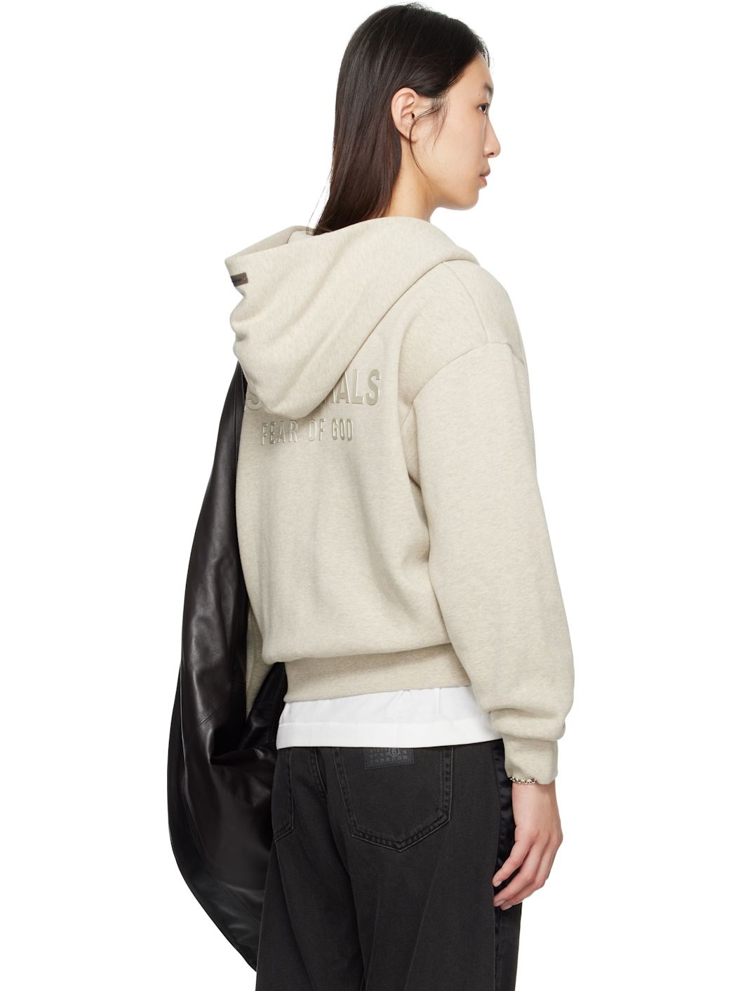 Beige Classic Fit Zip-Up Hoodie - 3