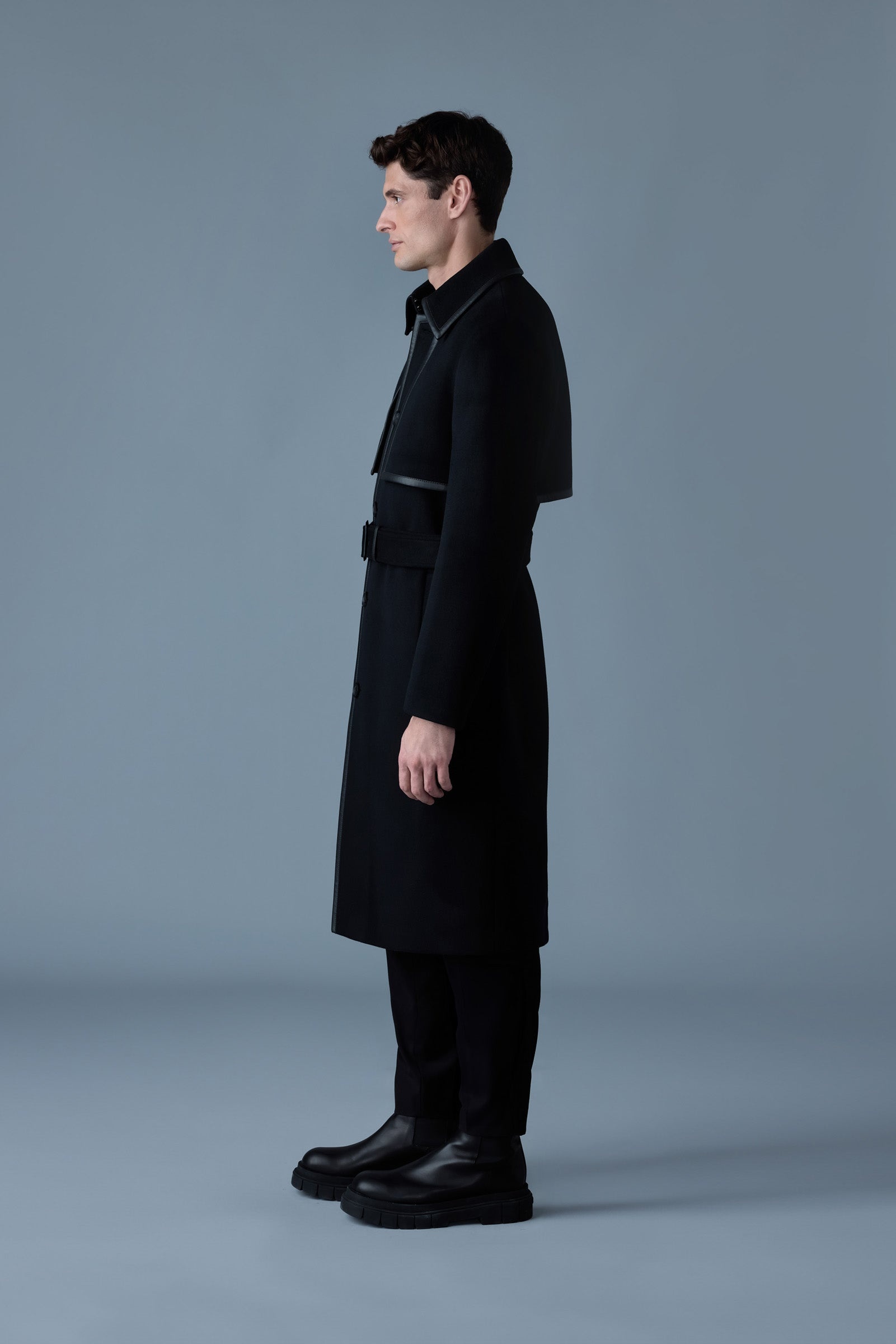 CORBIN Wool trench coat with leather detail. - 3