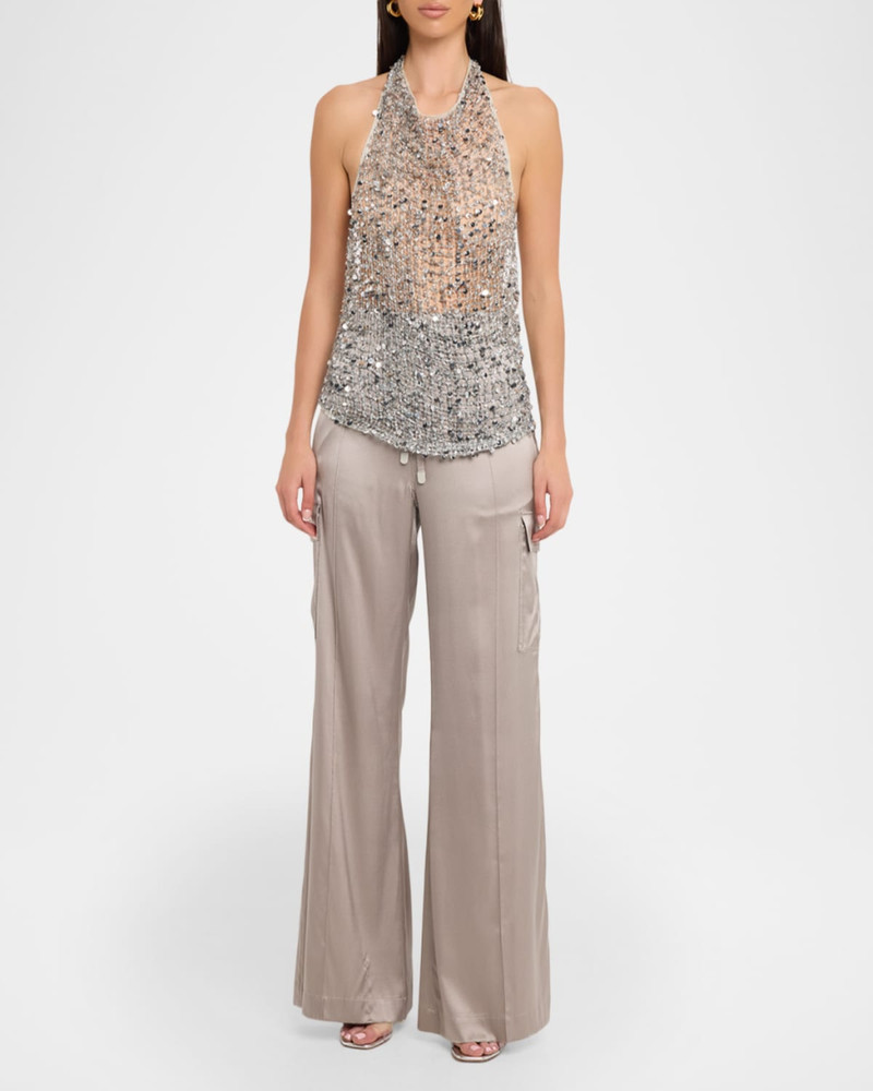 LAPOINTE Sequined Net Mesh Halter Top outlook