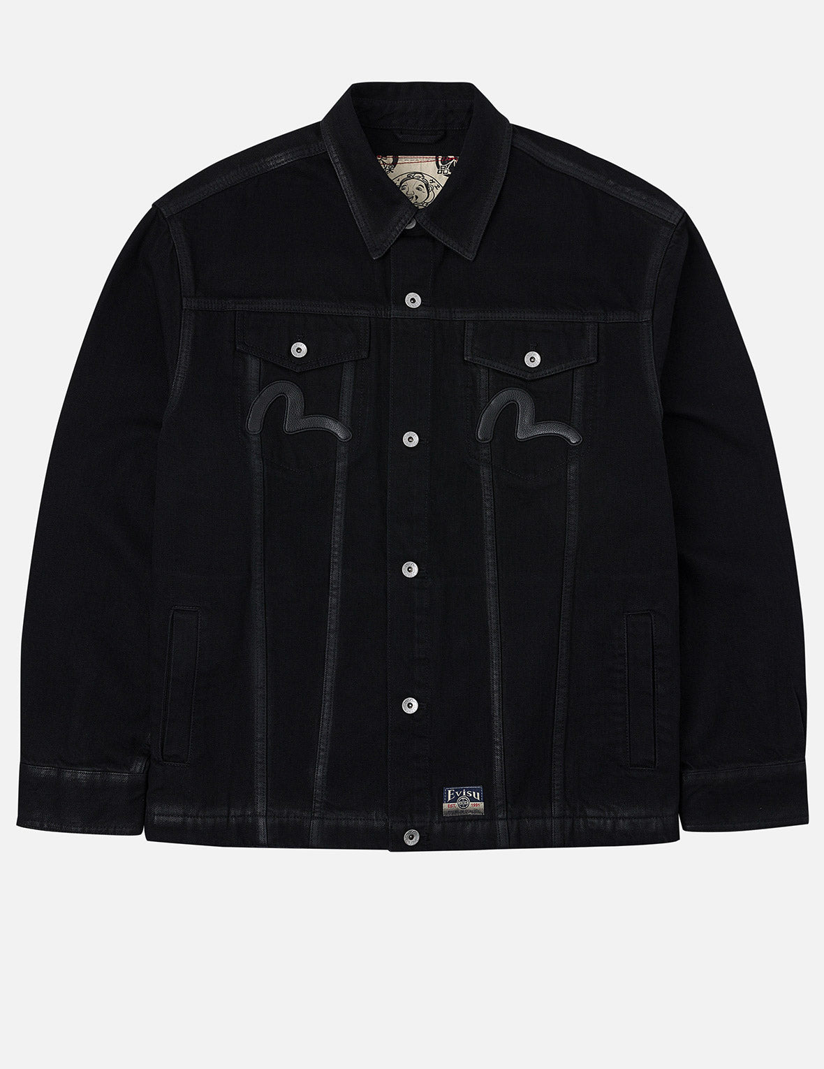 Kamon and Seagull Appliqué Regular Fit Denim Jacket Shirt - 4