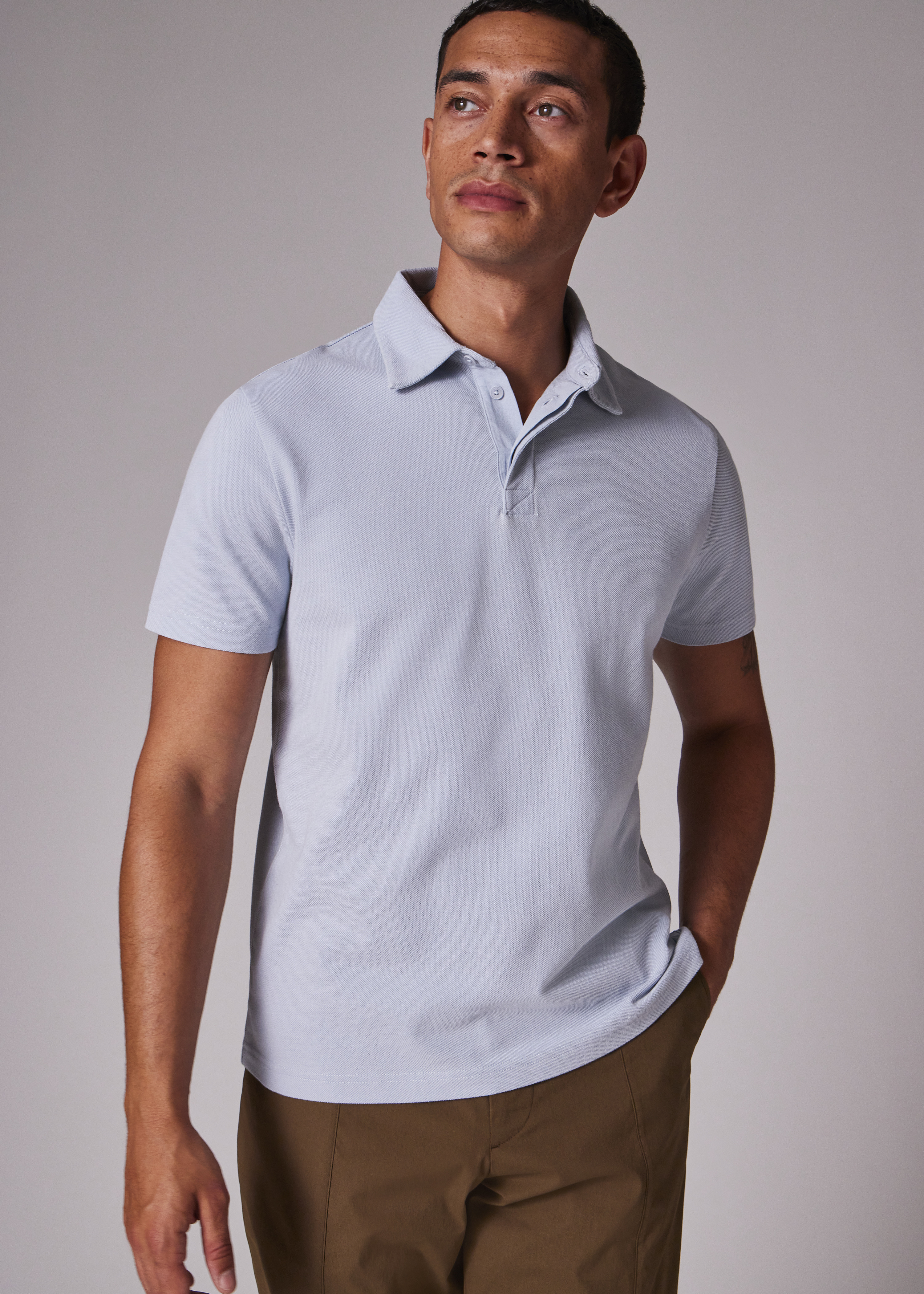 Pale Blue Concealed-Placket Polo Shirt - 6