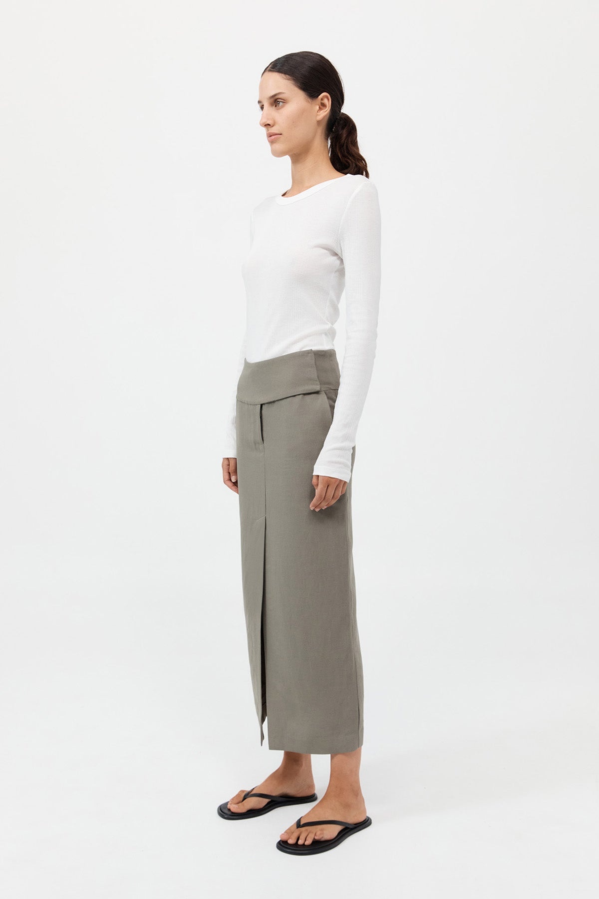 Wide Waistband Column Skirt - Smokey Olive - 3