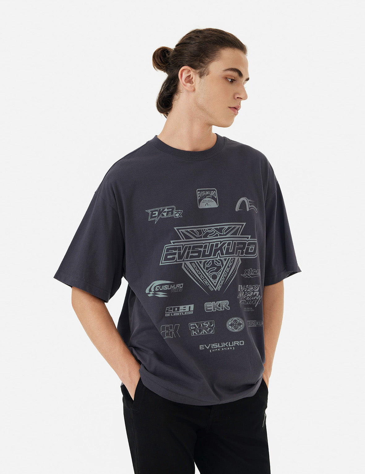 Multi Logo Print Regular Fit Racing T-Shirt - 5