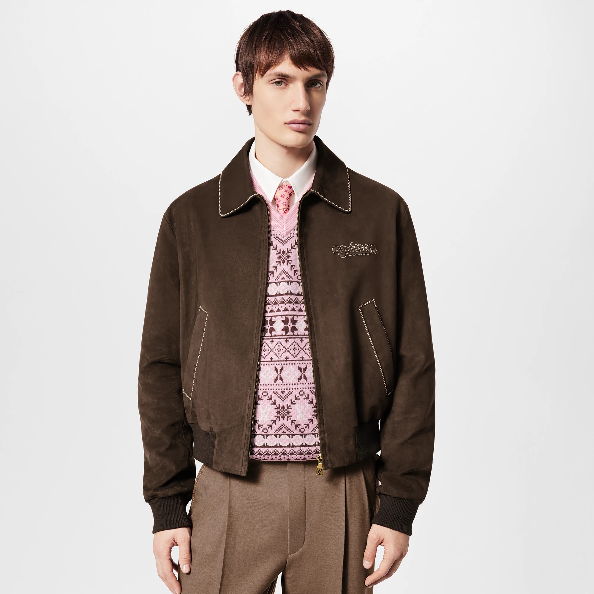 Embroidered Suede Calfskin Bomber - 2