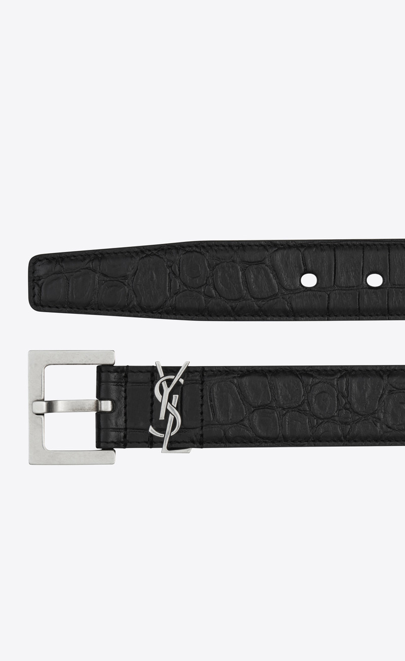 SAINT LAURENT cassandre belt in matte crocodile embossed leather outlook