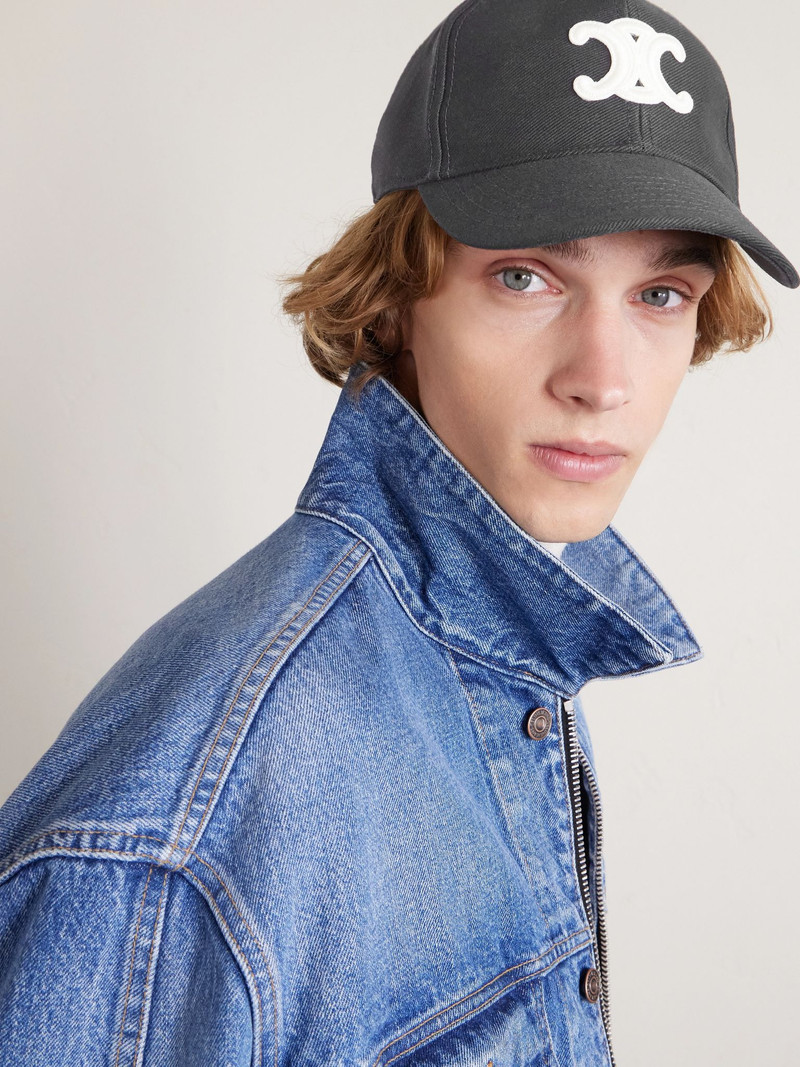 CELINE Triomphe Logo-Appliquéd Cotton-Gabardine Baseball Cap Gray outlook