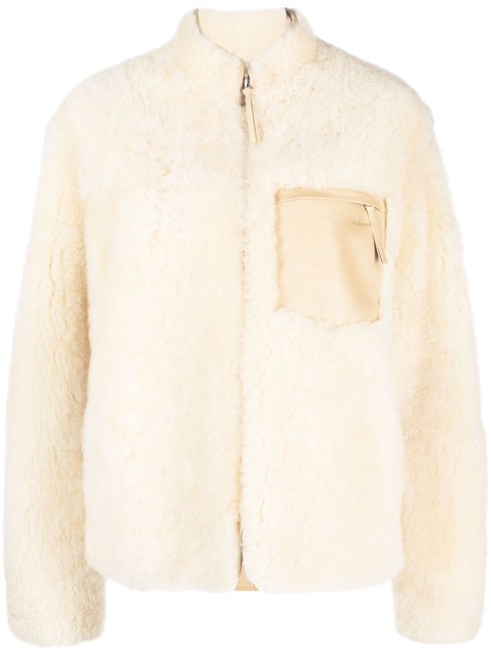 logo-embossed shearling jacket - 1