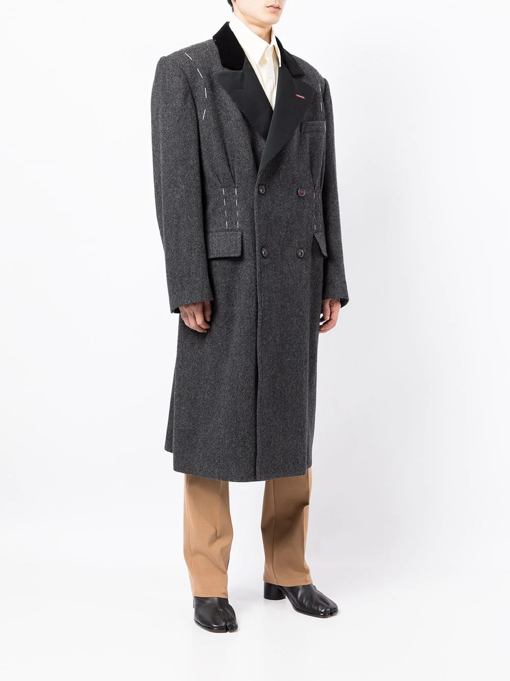 contrast stitching midi coat - 3