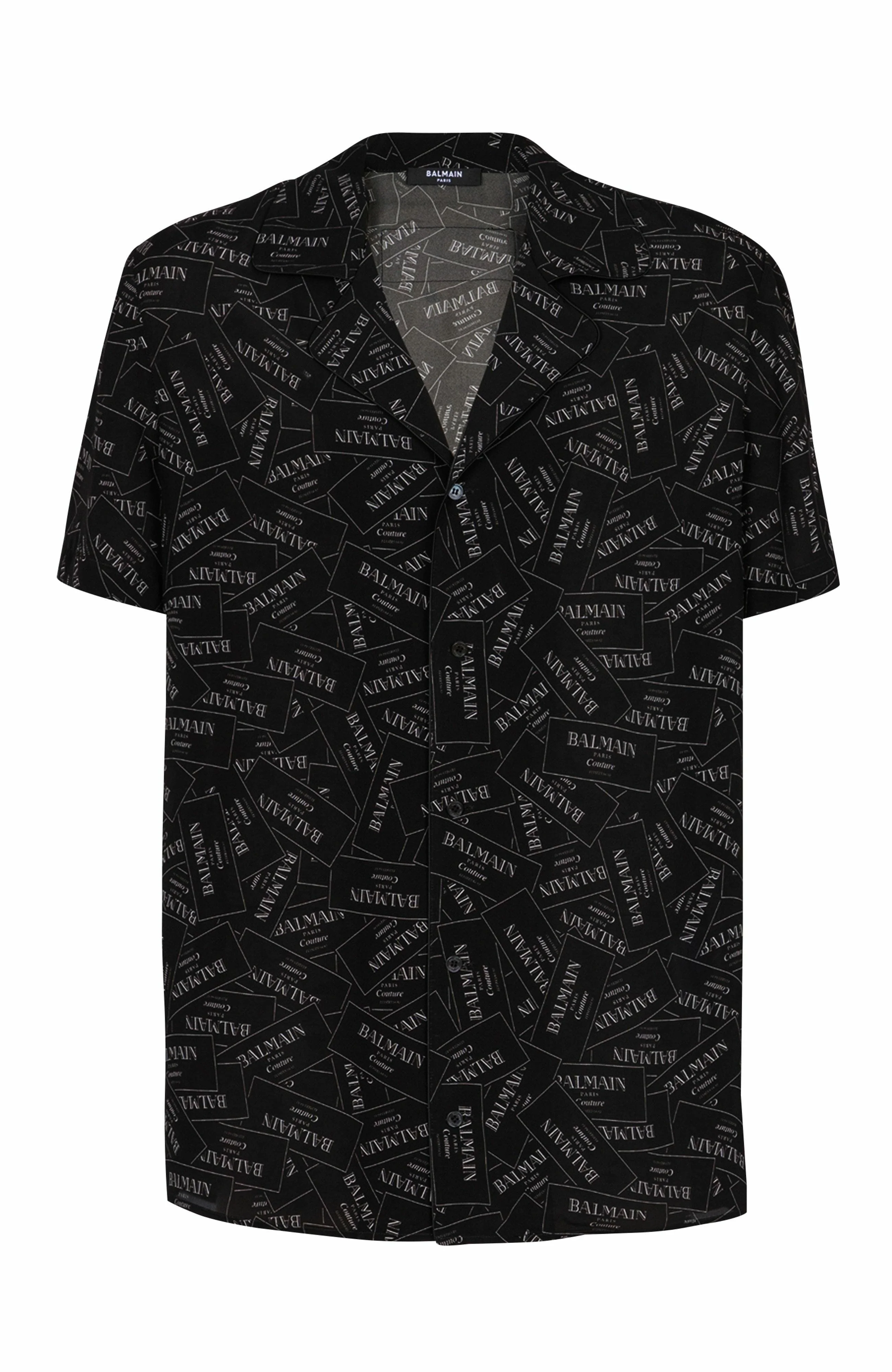 Pyjama shirt with all-over Balmain label print in Black at Nordstrom - 1