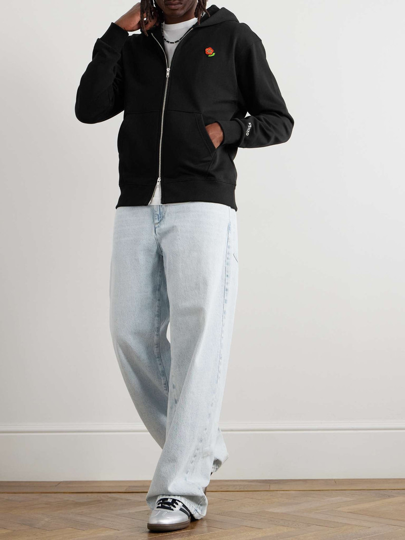 KENZO Pop Logo-Embroidered Cotton-Jersey Zip-Up Hoodie outlook