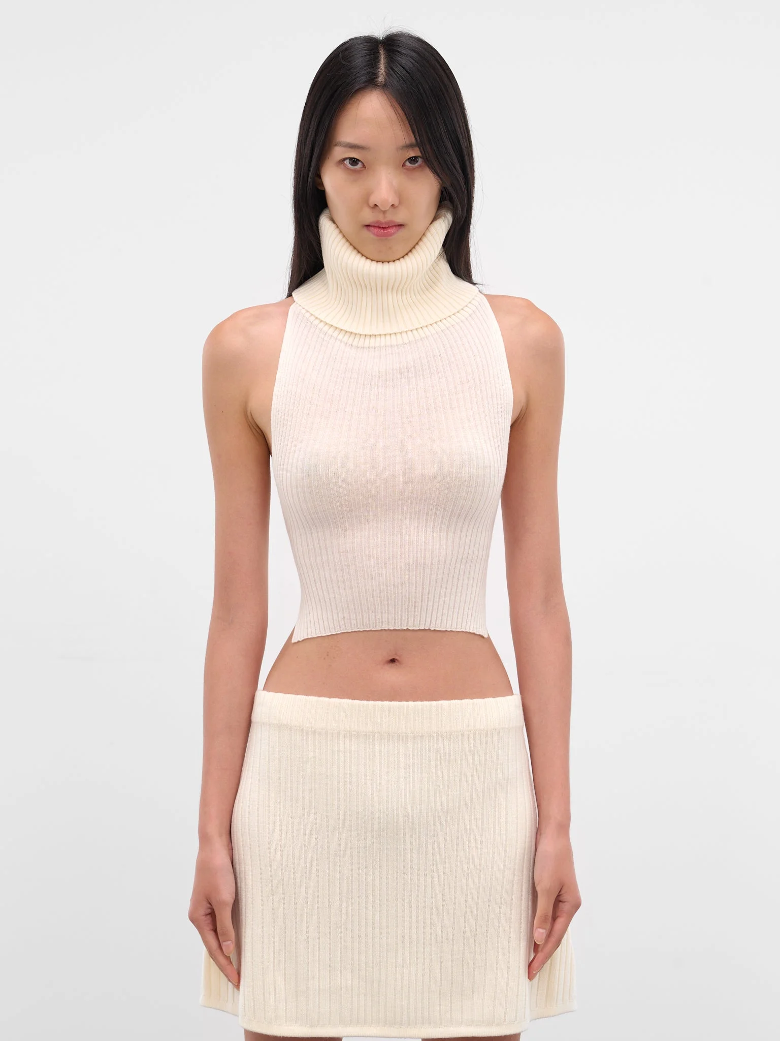 Tia White Ribbed Halter Turtleneck - 1