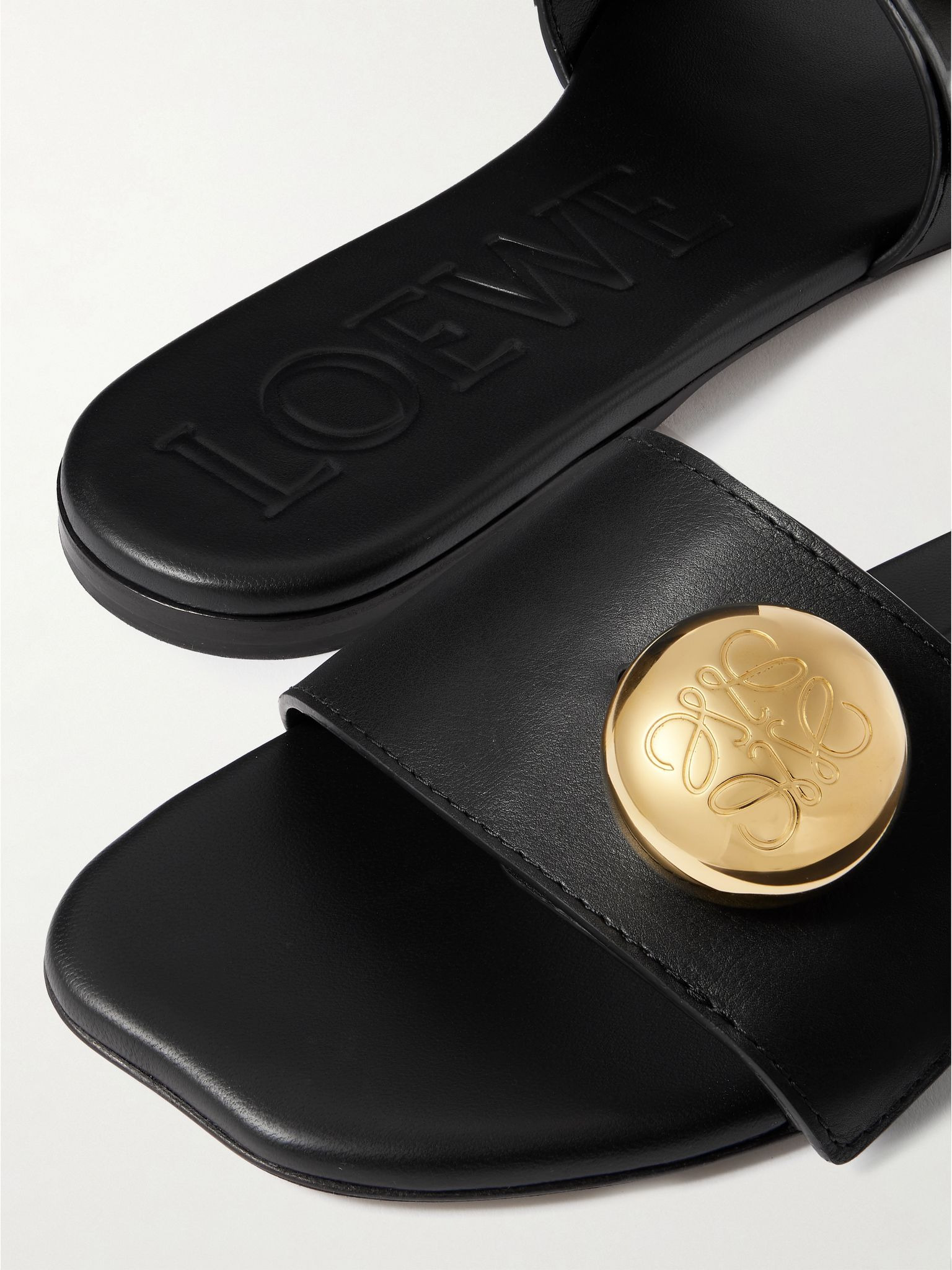 Pebble embellished leather slides Black - 4