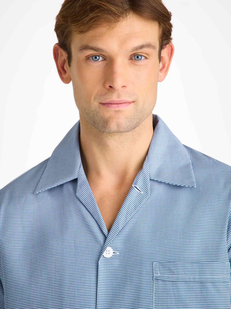 Derek Rose Men's Classic Fit Pajamas Cotton Navy Puppytooth Pattern outlook