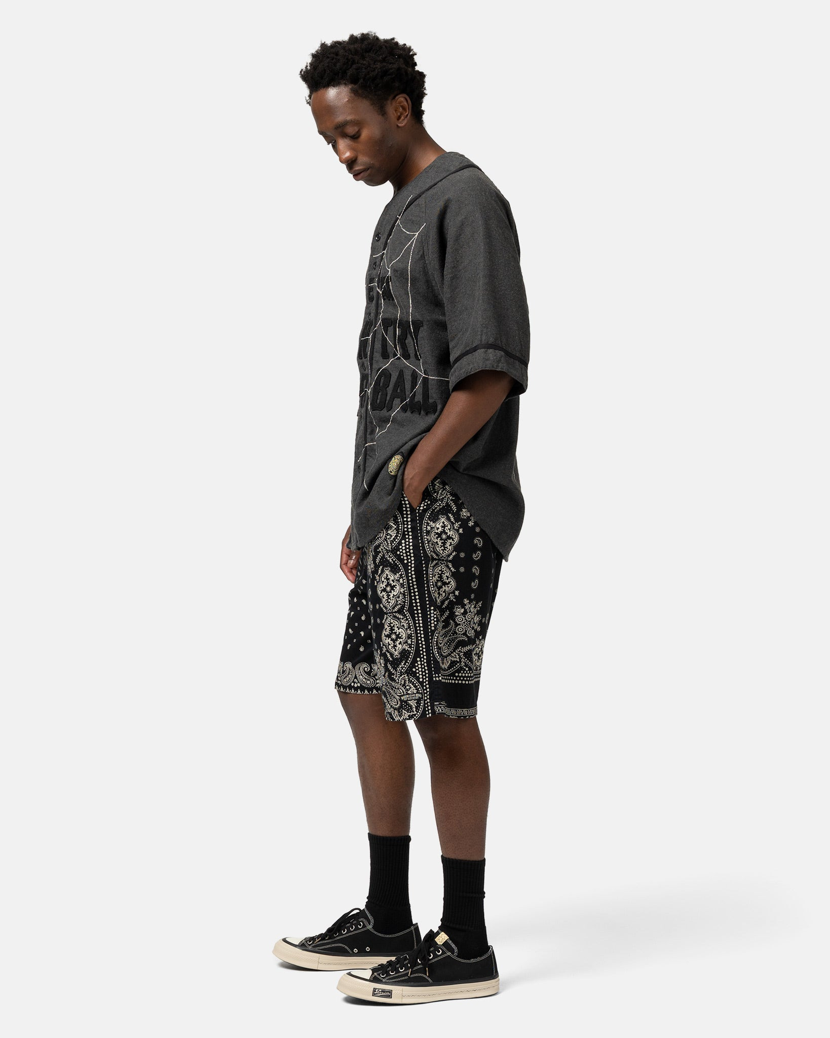 Combed Burberry RAT BRAND Bandana Patchwork EASY Short Pants Black - 3