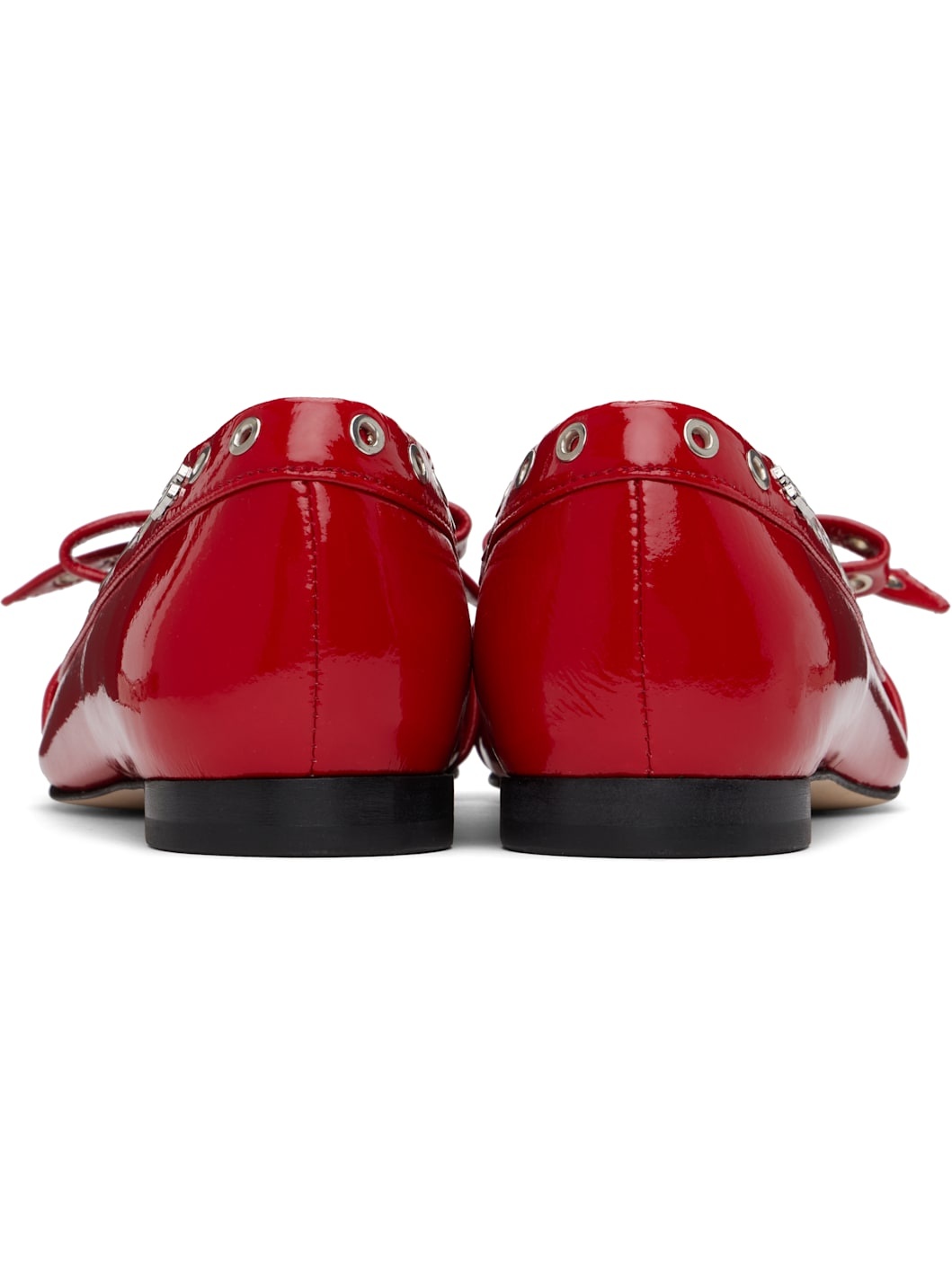 Red Eyelet Bow Ballerina Flats - 2