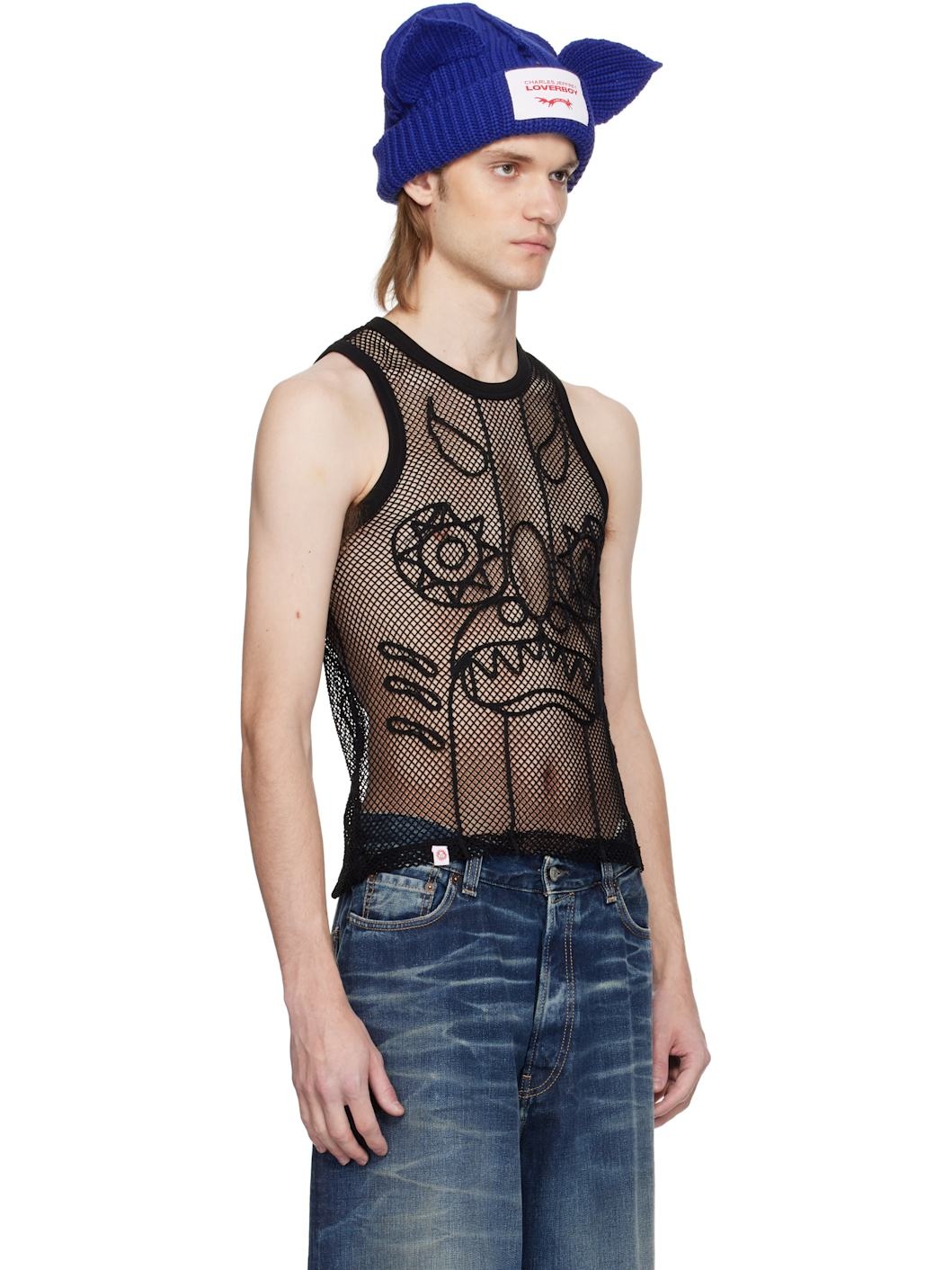 Black Graphic Net Tank Top - 2
