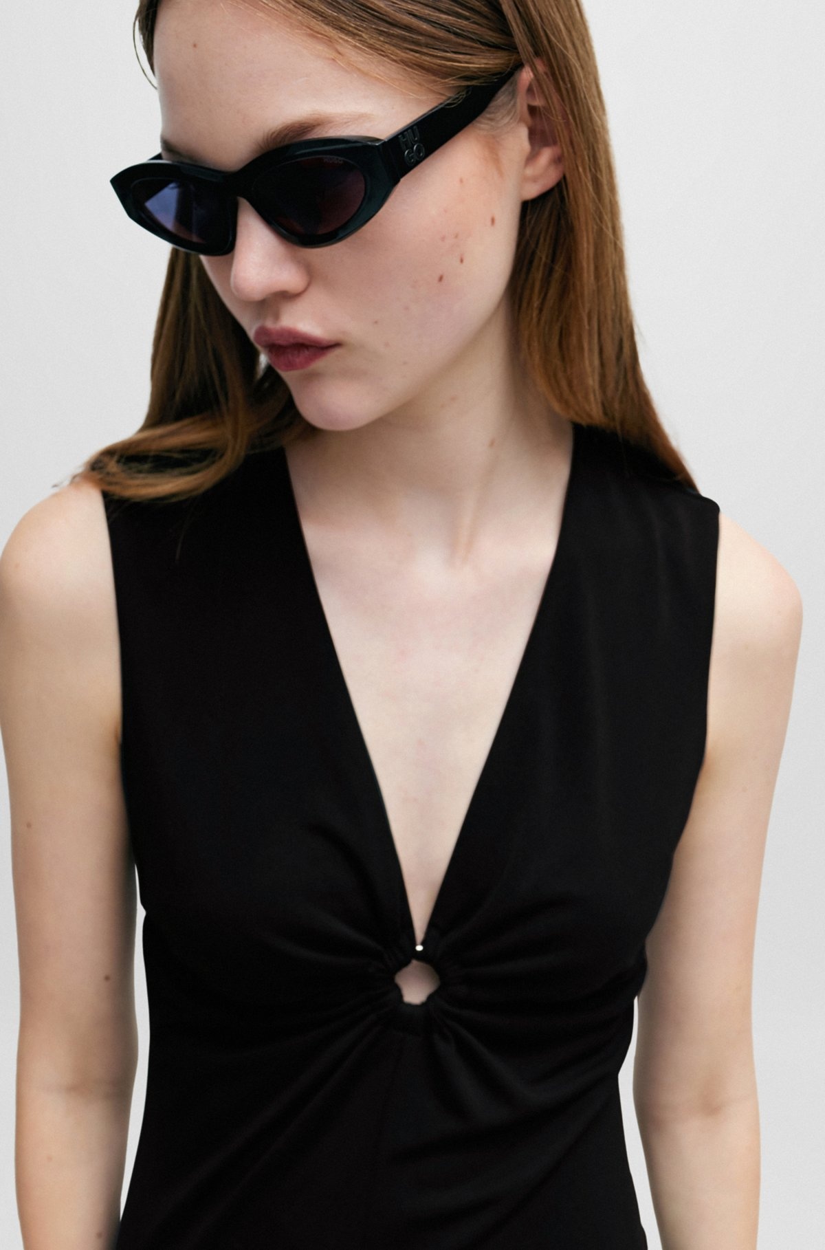 SLEEVELESS MIDI DRESS WITH CUT-OUTS AND RING DETAIL - 5