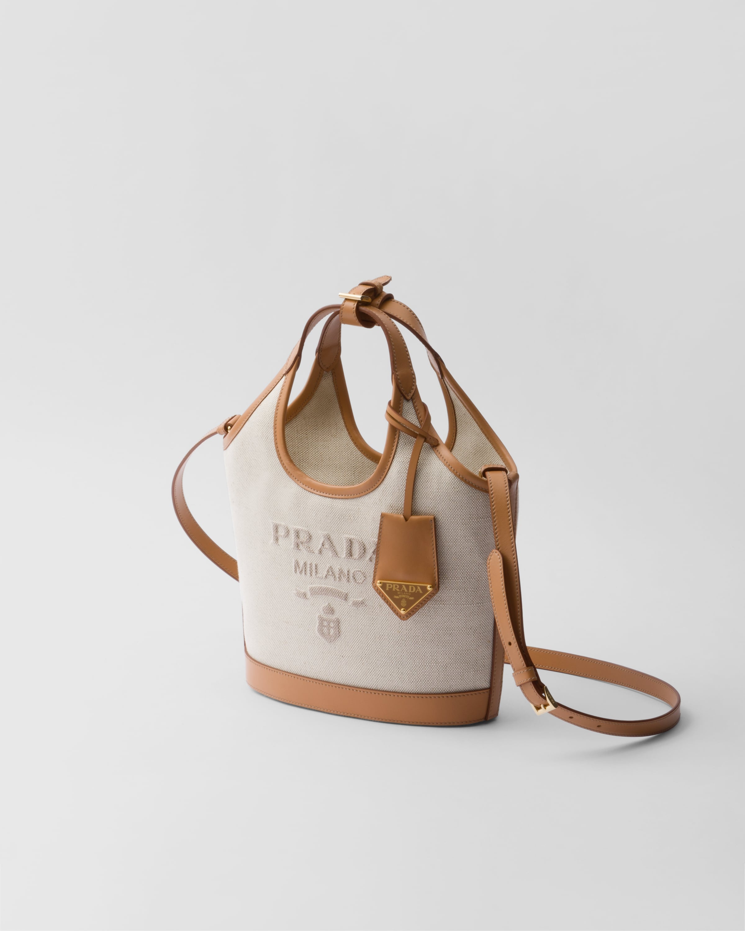 Linen blend and leather mini-buckle bag - 3