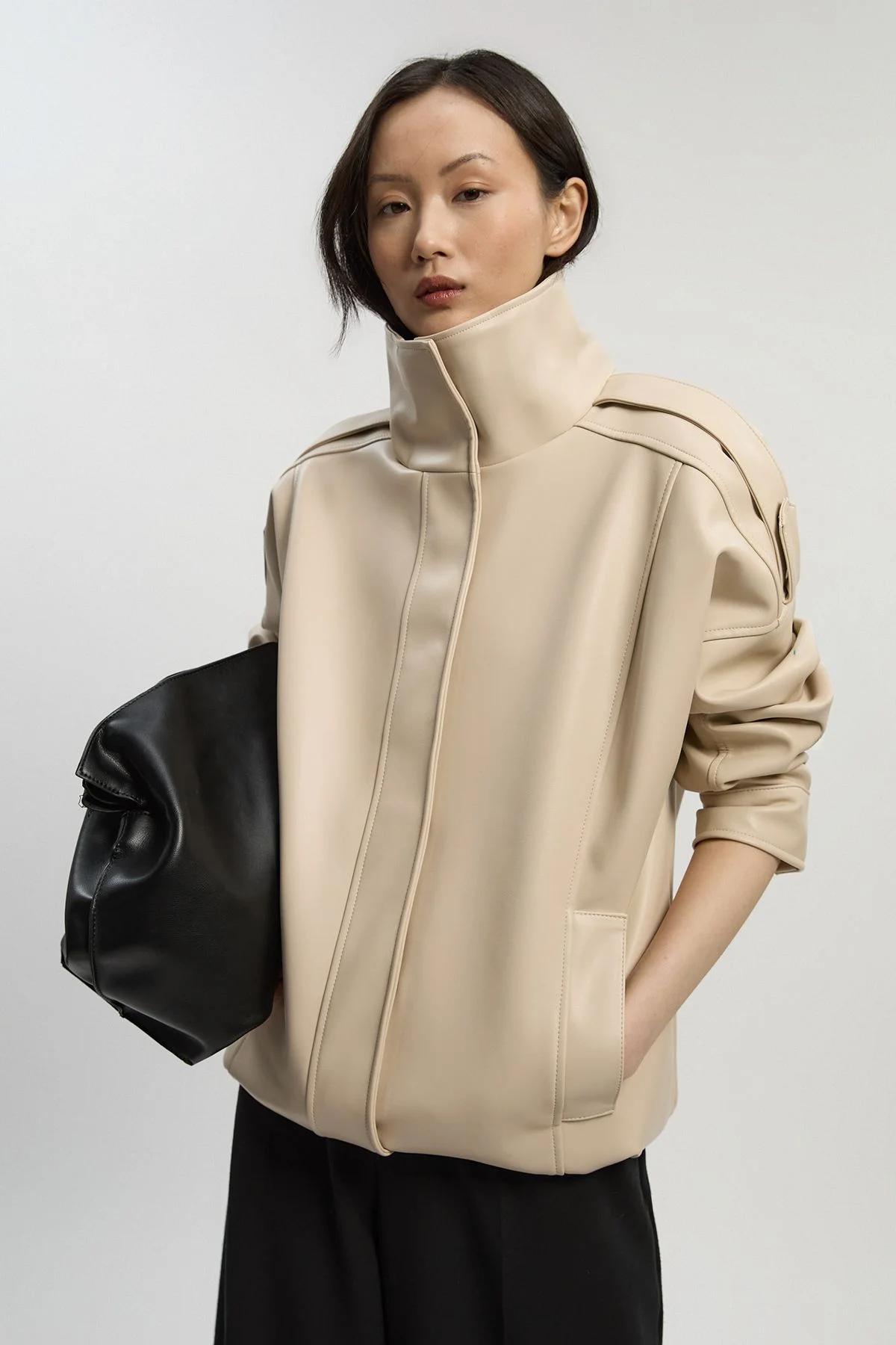 Faux Leather Relaxed Cocoon Jacket - 1