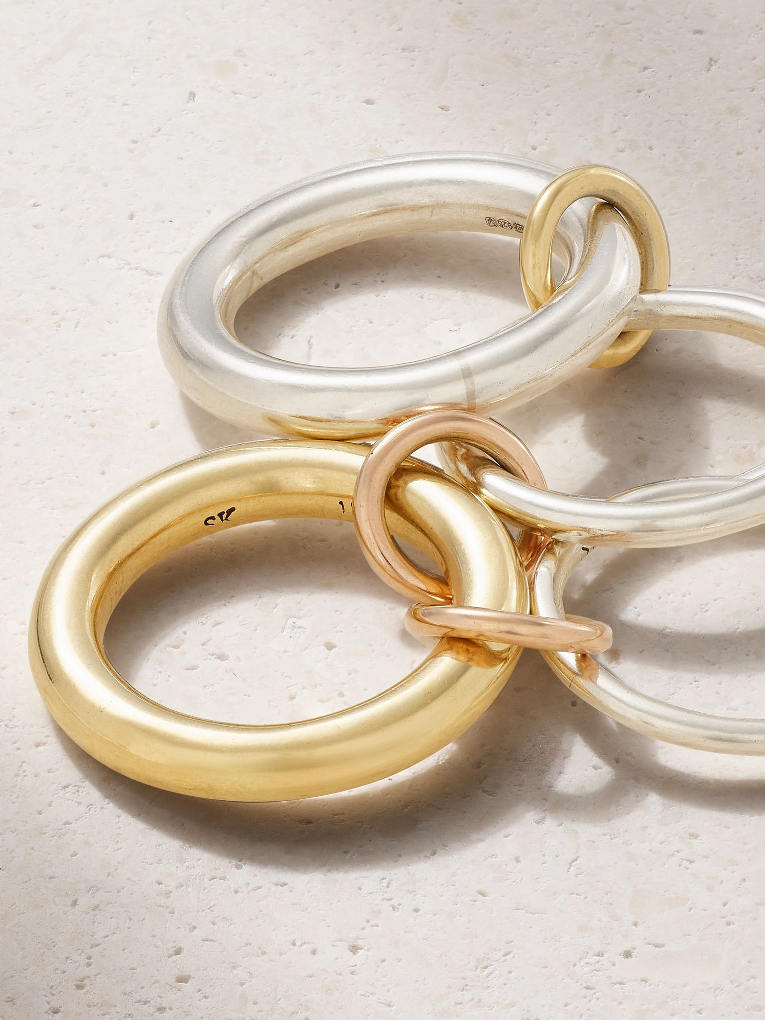 Cici set of four 18k yellow and pink gold and sterling silver rings Gold - 4