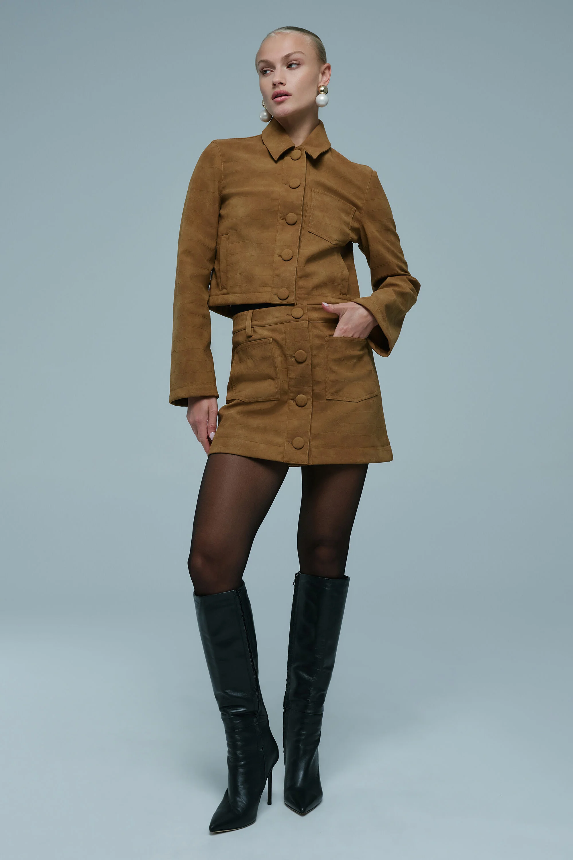 Lorenzo Croc Vegan Suede Skirt In Camel - 1