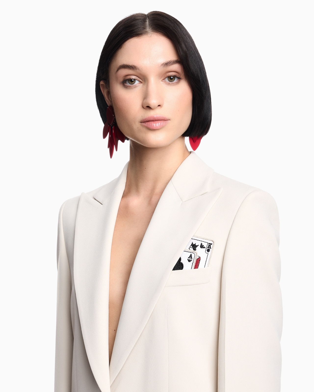 SINGLE-BREASTED BLAZER IN ENVERS SATIN WITH JEU DE CARTES DETAIL - 5