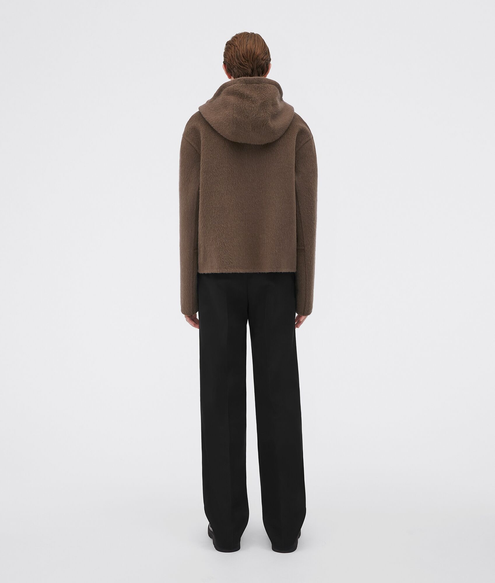 double face alpaca, wool, and mohair hooded coat - 3