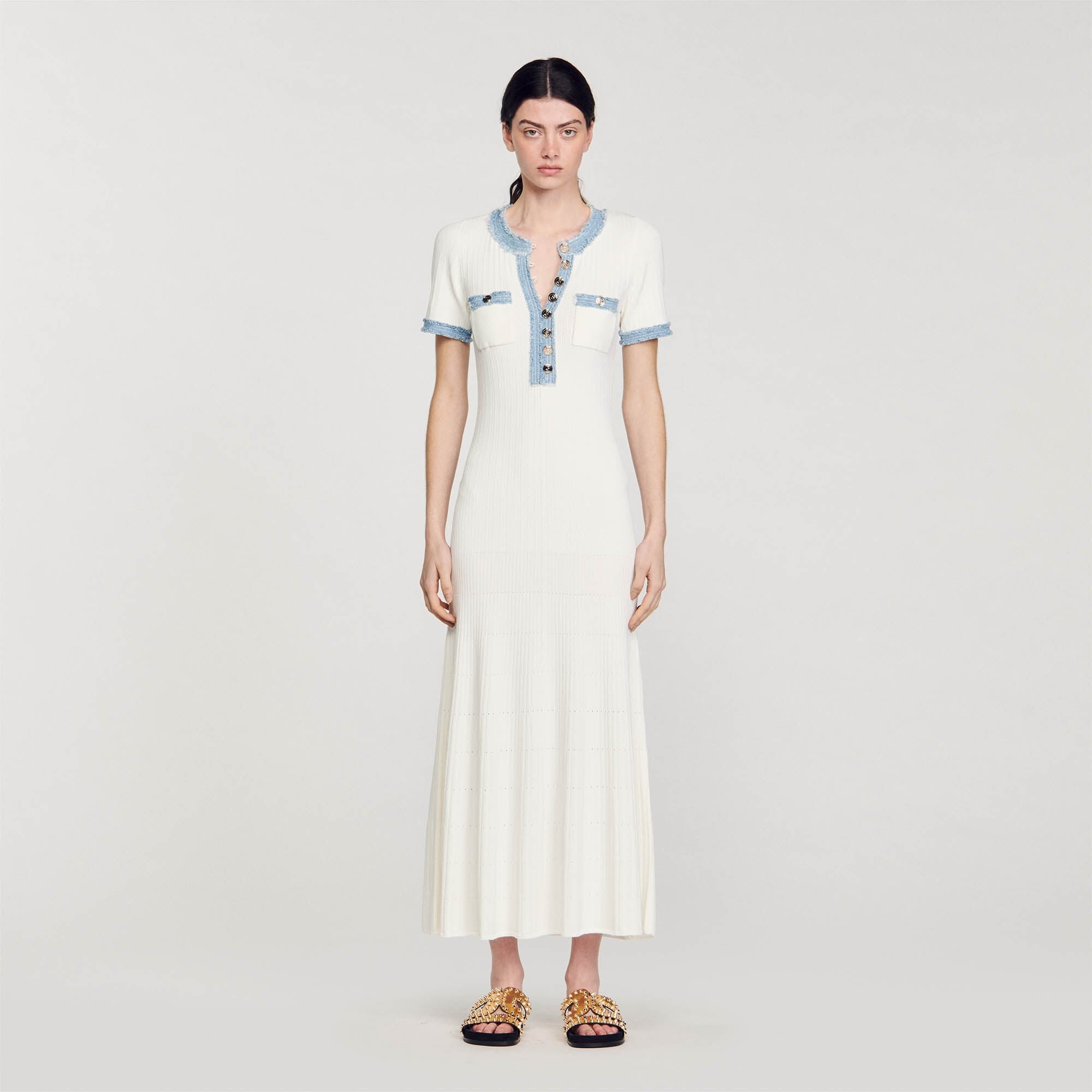KNIT AND DENIM MIDI DRESS - 3
