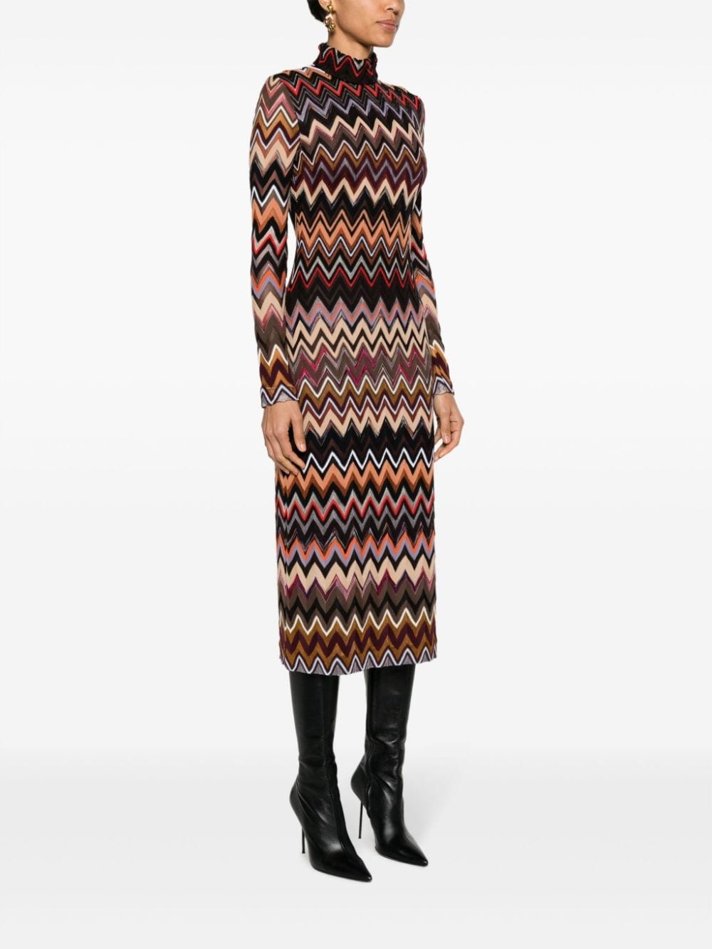 zigzag wool-blend midi dress - 3