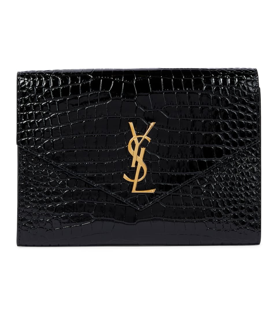 Saint Laurent Cassandre Croc-effect Leather Pouch