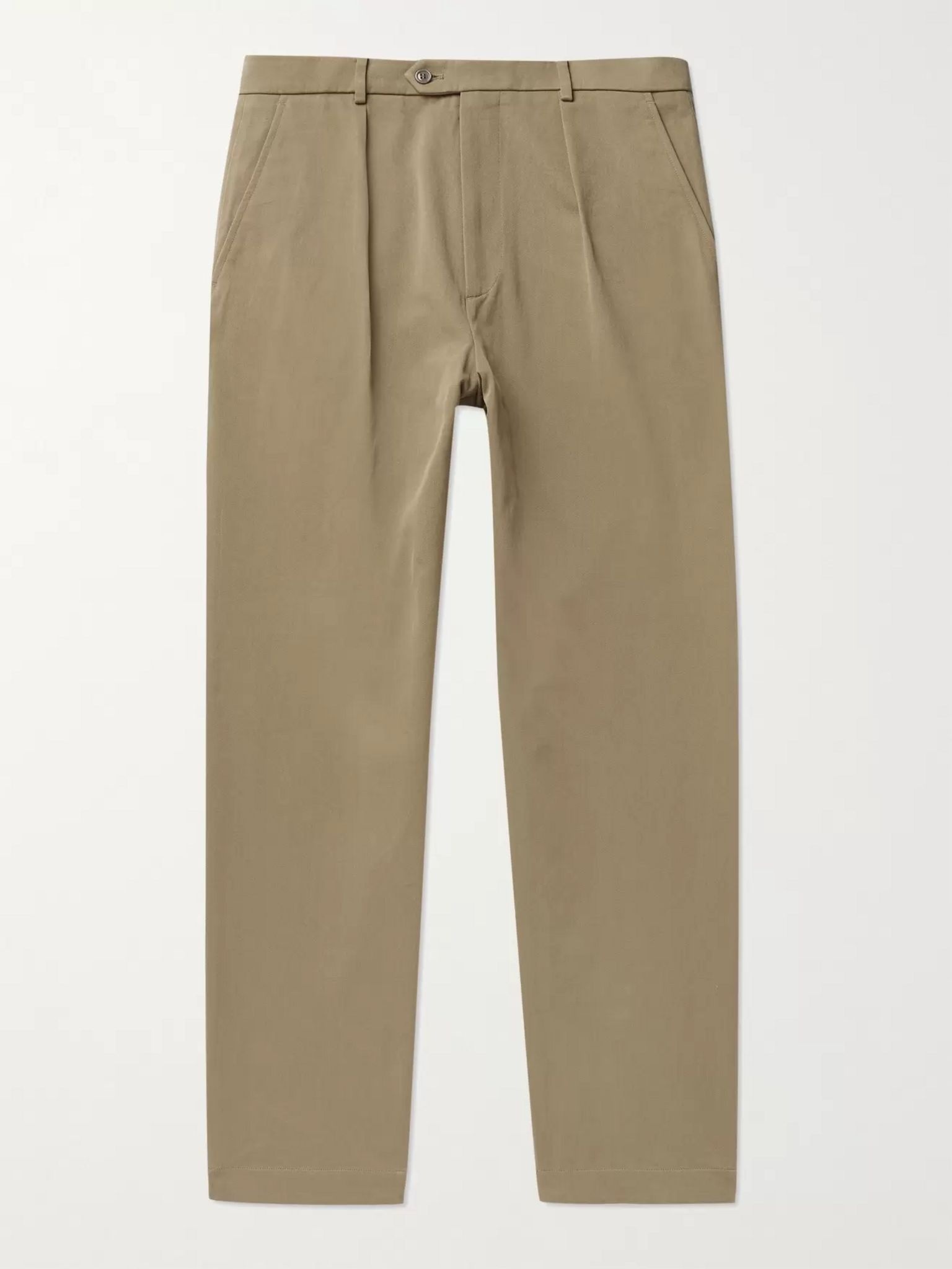 Tapered Logo-Appliquéd Pleated Cotton-Gabardine Trousers - 1