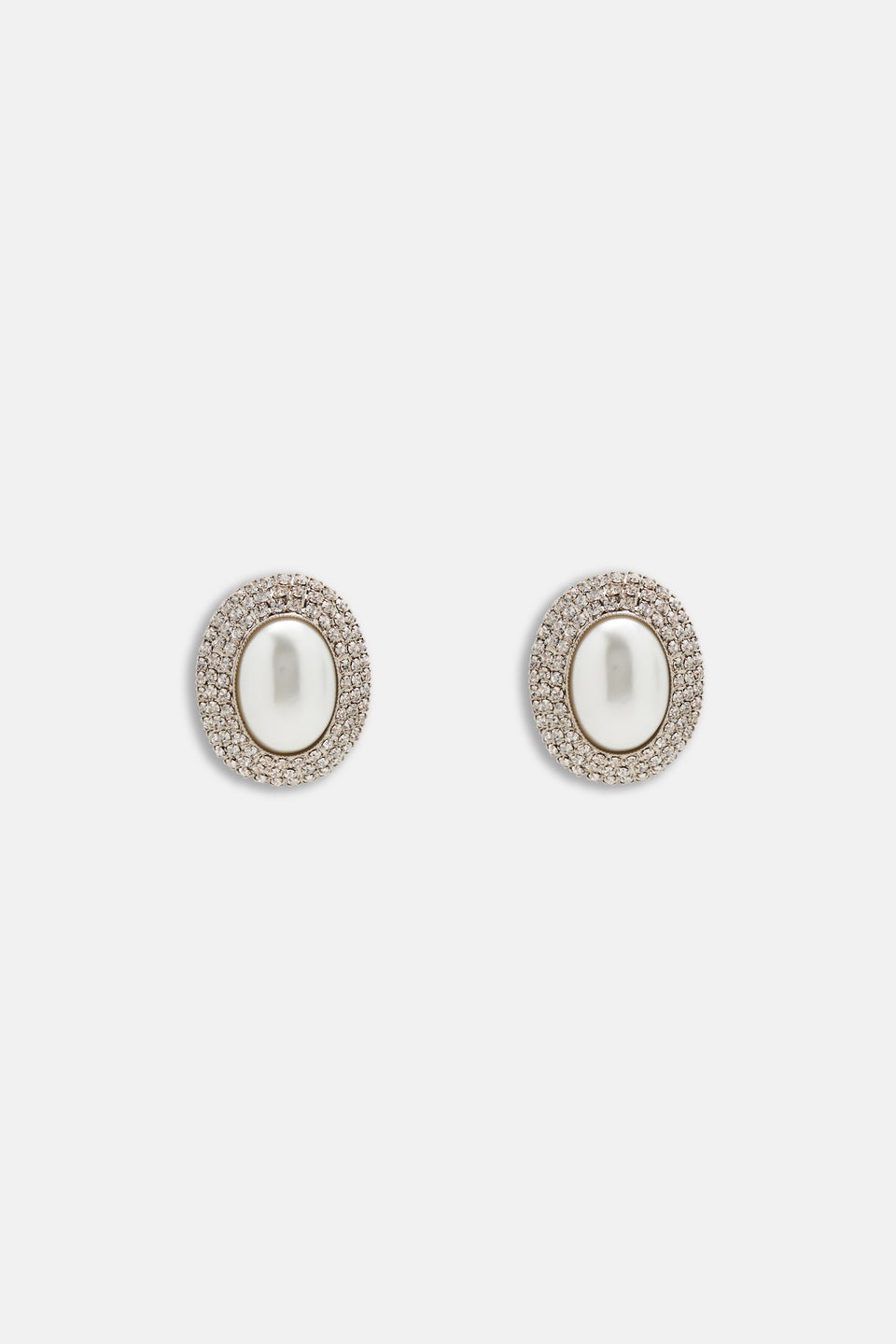 OVAL CRYSTAL EARRINGS WITH PEARL - 1