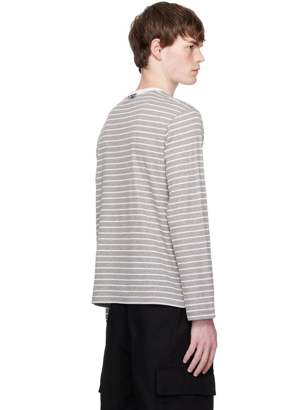 Gray & White Milano 4-Bar Long Sleeve T-shirt - 3