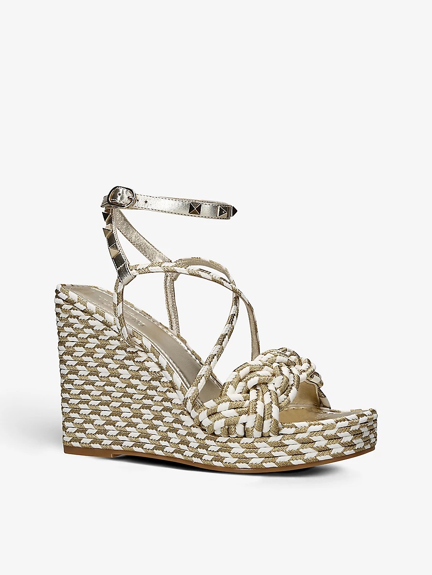 Rockstud Torchon stud-embellished woven wedge sandals - 3