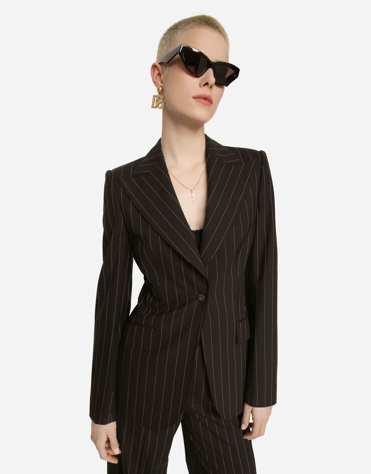 Single-breasted pinstripe wool Turlington jacket - 4