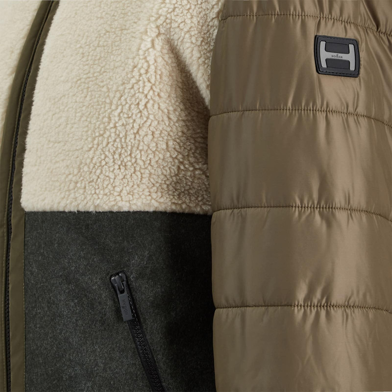 Multimaterial Reversible Bomber Jacket Green Ivory 7