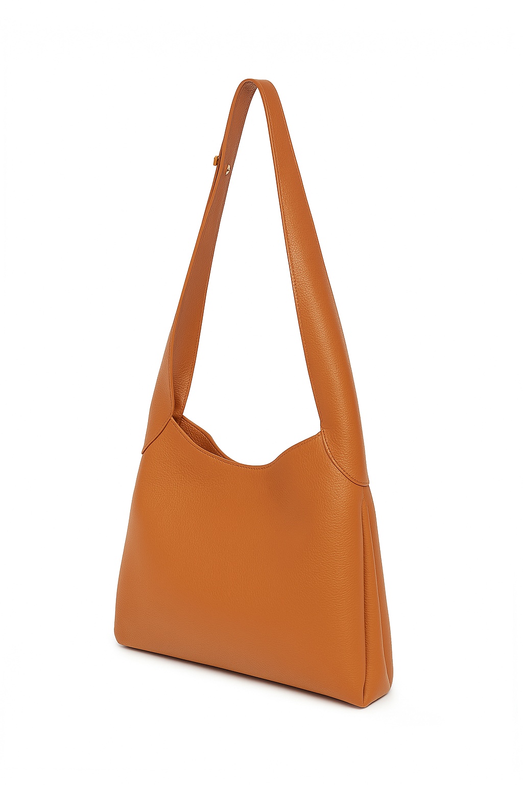 Small Hobo Bag in Cognac Textured Nappa Leather - 2
